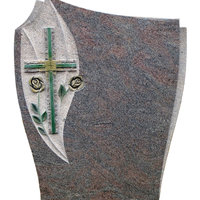 grauer Grabstein mit grünenm Metallkreuz